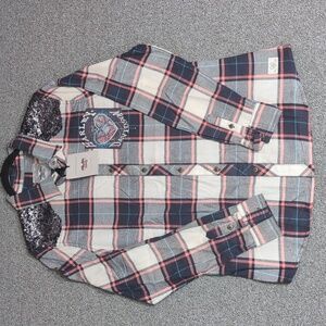 NWT Harley Davidson Valentine's Day Button Down Shirt Size Large Sequins Hearts